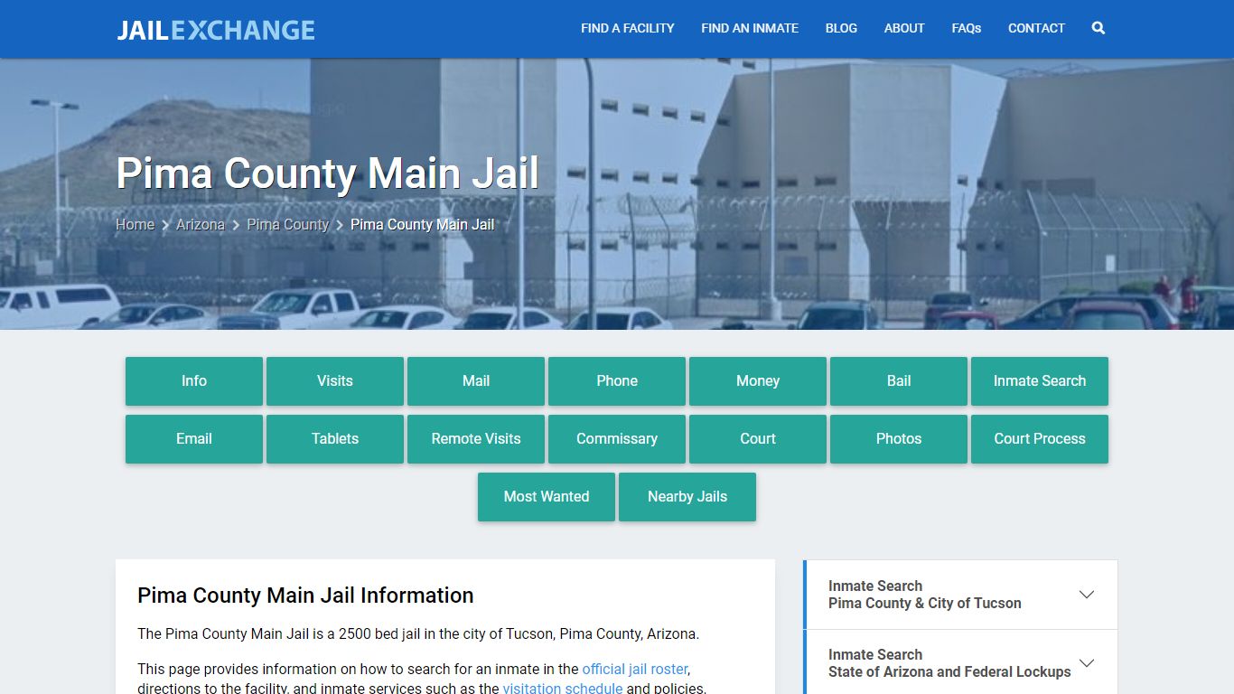 Pima County Main Jail, AZ Inmate Search, Information